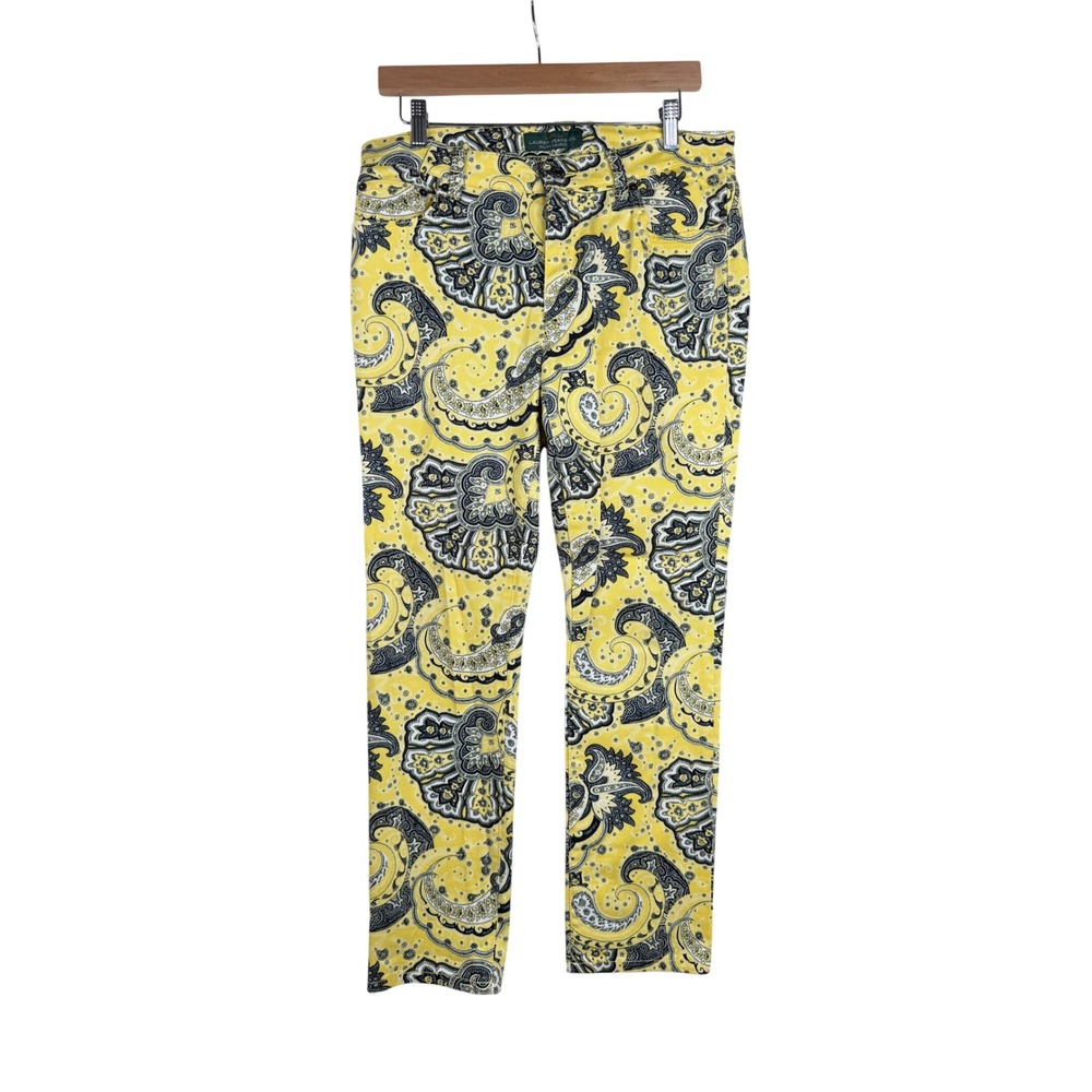 Lauren Ralph Lauren Women's Paisley Print Pants size 8 Yellow/Black